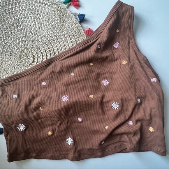 Victoria's Secret PINK Rib One-Shoulder Crop Tank Top Brown XXL NEW - Picture 6 of 7